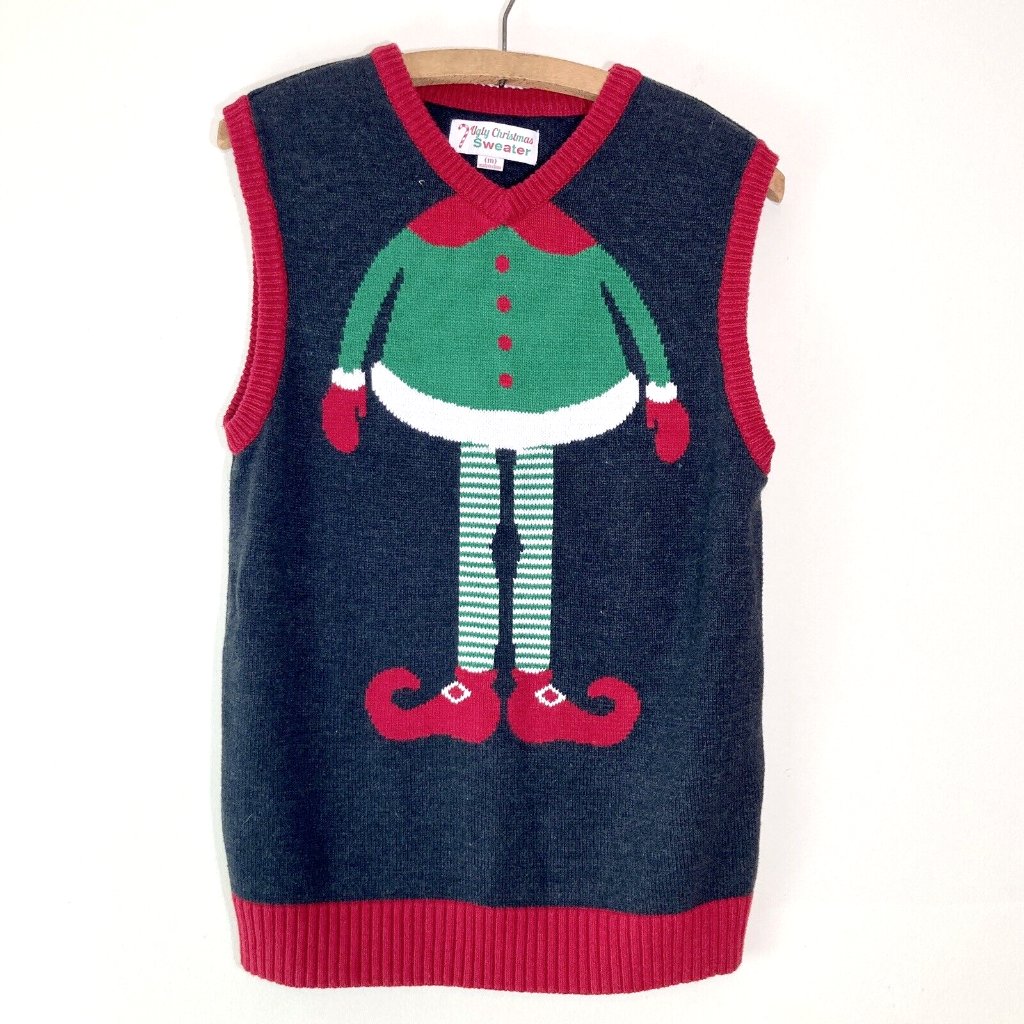 Christmas Sweater Vest Elf Ugly Christmas V Neck Size M
